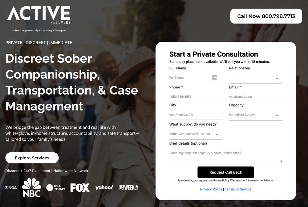 Homepage of the Active Recovery Companions website
